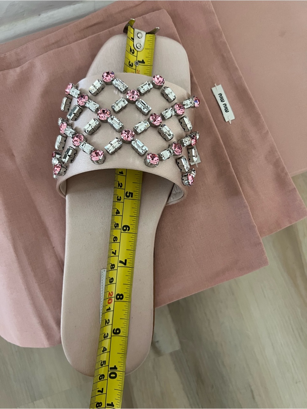 New Miu Miu Blush Pink Jeweled Crystal Slide Sandals Italy Size 39 - Picture 7 of 10